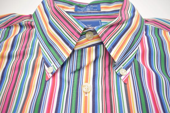 Facconable Multi-Color Striped Button Down Collar… - image 2