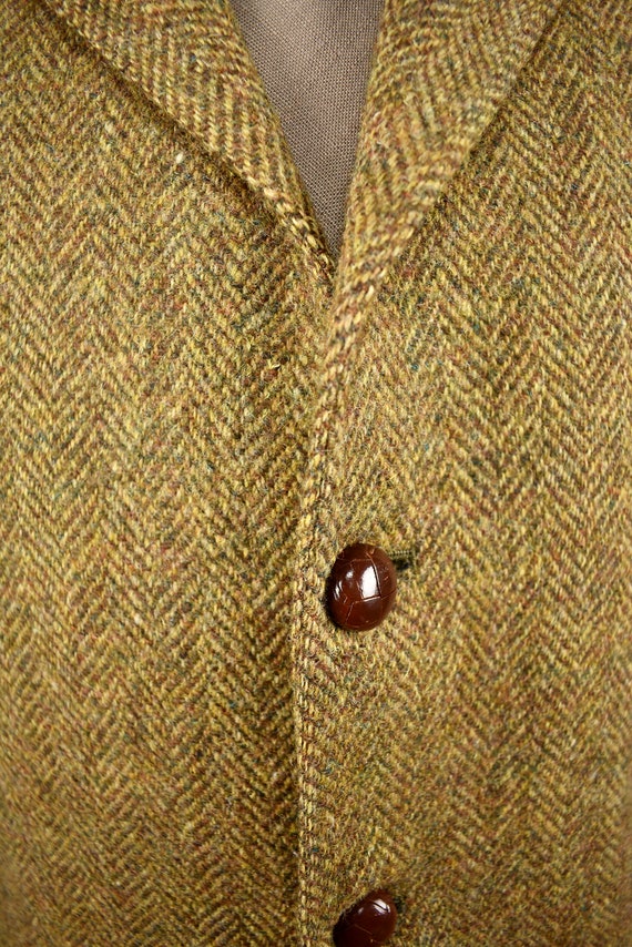 Harris Tweed Brown Herringbone Wool Three Button … - image 2