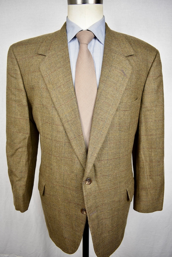 1990's Tom James Brown Windowpane Check Wool Two B