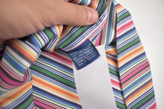 Facconable Multi-Color Striped Button Down Collar… - image 8