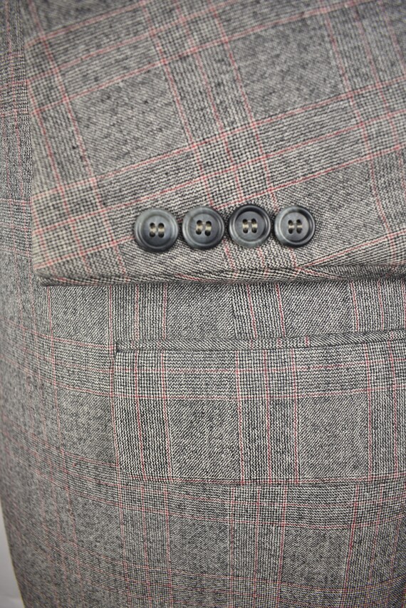 1970's PBM Gray w/ Red Check Worsted Wool Two But… - image 5
