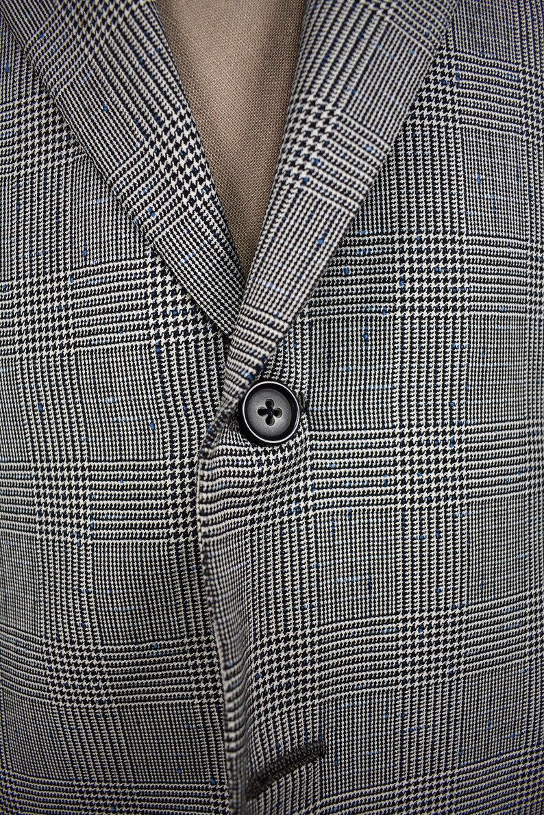 41R 1980/'s Oxxford Clothes Heritage Gray Checked Worsted Wool 2 Button 2 Pc Suit Size