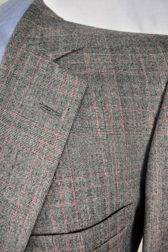 1970's PBM Gray w/ Red Check Worsted Wool Two But… - image 4