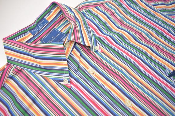 Facconable Multi-Color Striped Button Down Collar… - image 1