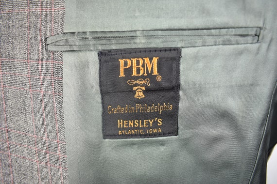 1970's PBM Gray w/ Red Check Worsted Wool Two But… - image 7