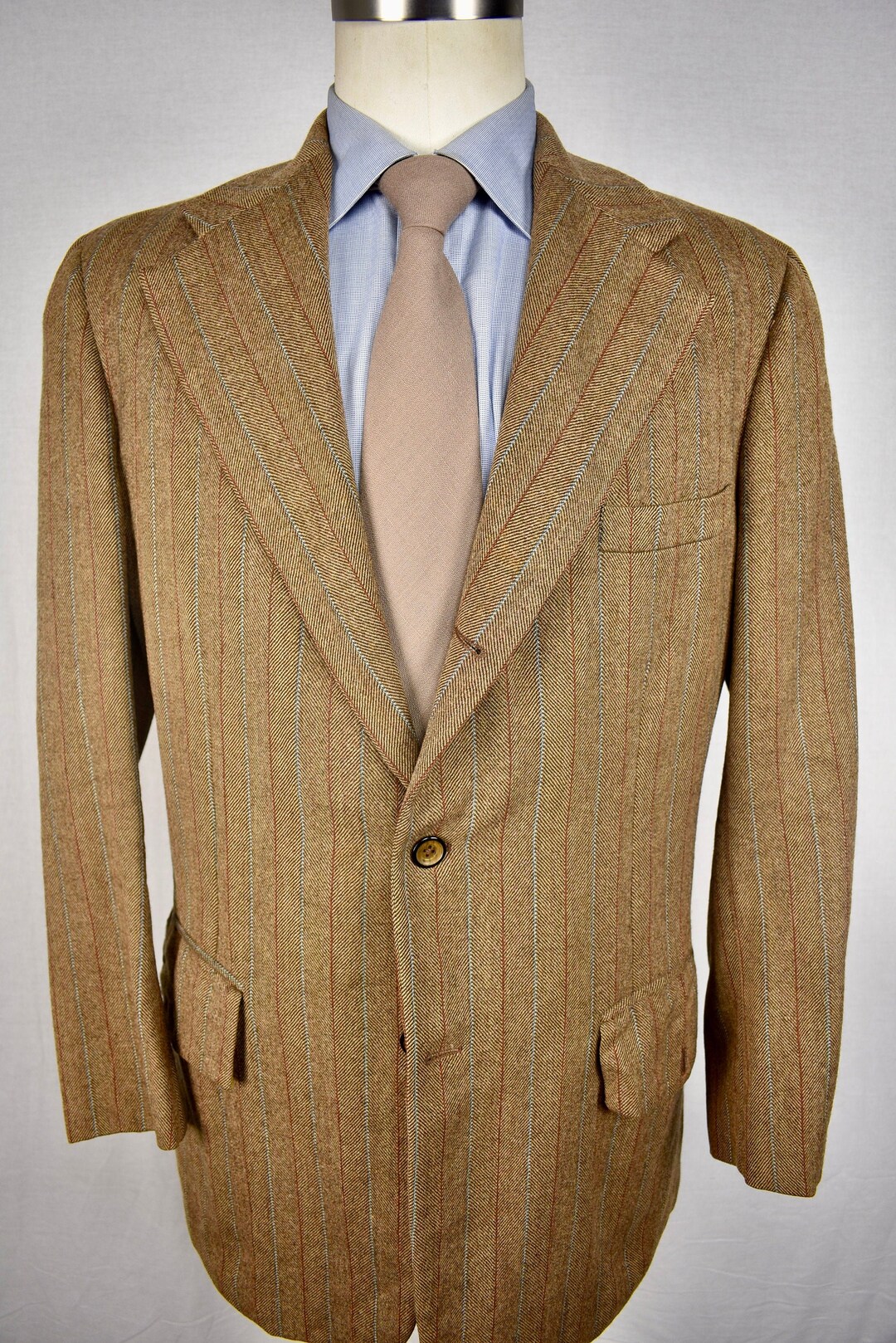 1970's John Douglas Brown Herringbone Wool 3/2 Roll Sport Coat Size