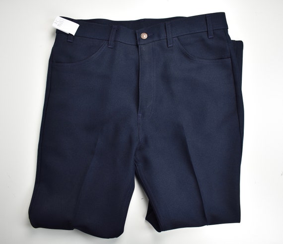 1980-90's Levi's Solid Navy Blue Polyester Flat F… - image 5