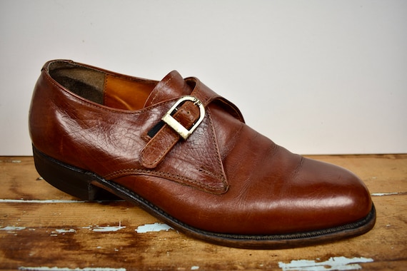 Stuart Holmes Brown Leather Plain Toe Monk Strap Oxford Size  display picture 1