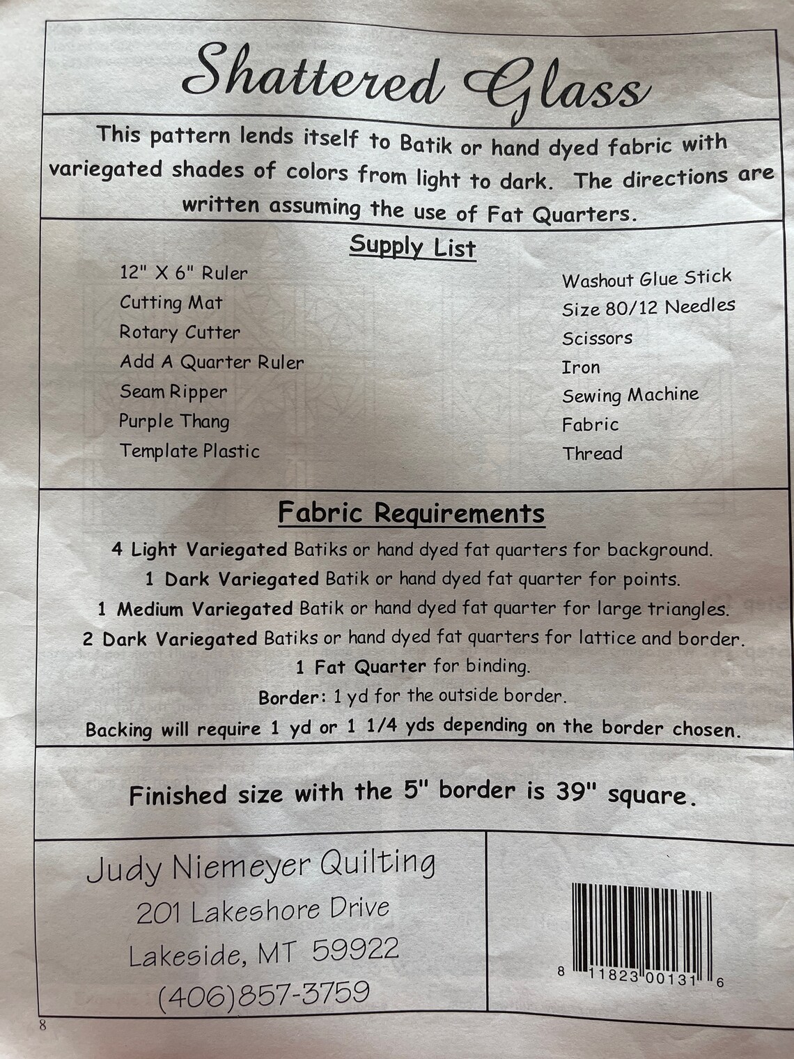Judy Niemeyer Shattered Glass Foundation Paper Piecing Quilt Pattern by ...