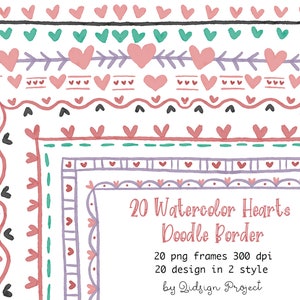 20 watercolor doodle borders, border png, decorative elements, page border journal, doodle border planner, page letter size, commercial use