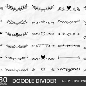 Doodle Divider With 30 Variations scrapbooking wedding invitation, Personal and Commercial Use Digital clipart INSTANT DOWNLOAD