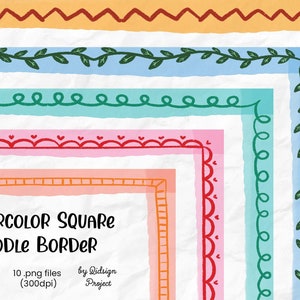 10 akwarelowych kwadratowych obramowań, element dekoracyjny, pociągnięcia pędzla akwarelowego, obramowanie ramki akwarelowej do scrapbookingu, natychmiastowe pobranie