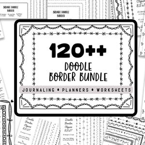 120+ Doodle Border PNG, handgezeichnete druckbare Rahmen für Arbeitsblätter, Planer, Klassenzimmer, schwarz weiße Rahmen