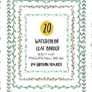 Classroom Worksheet Border 8.5x11 Printable, Watercolor Leaf Page Frame PNG JPG for Teachers