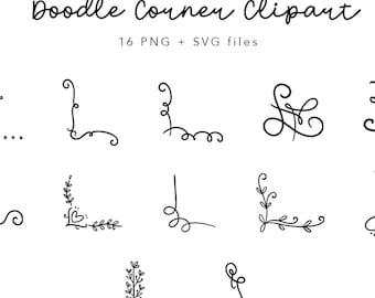 Clipart d'angle Doodle Corner (SVG/PNG), bordures florales dessinées à la main, bordures de feuilles de travail, cadres pour journaux, décoration imprimable pour la classe