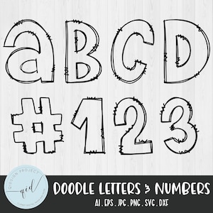Letras e números de rabiscos svg, esboço desenhado à mão, rabisco preto, letras e números do alfabeto, clipart, gráfico de alfabeto de desenho animado desenhado à mão svg