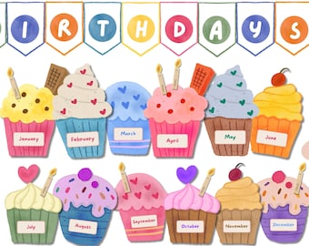 Editable Birthday Bulletin Board, Cupcake Chart Printable, Classroom Wall Decor, Teacher Whiteboard Display