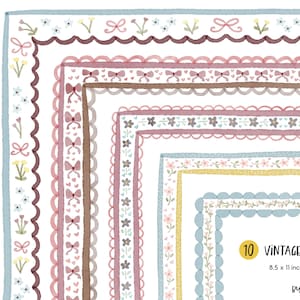 Cottagecore bloemenranden png, handgetekende vintage kaders voor tijdschriften, werkbladen en scrapbooking