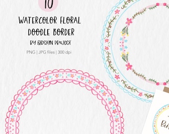 Bordures circulaires florales aquarelle PNG, Cadres de couronnes florales (clipart), Bordure ronde aquarelle, Cadre de fleur rose, Bordure d'invitation de mariage