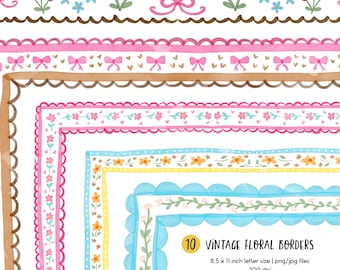 Bordure Cottagecore PNG, Clipart Floral aquarelle rose vert, bordure de Journal dessiné à la main, cadre de scrapbooking vintage, téléchargement souvenir