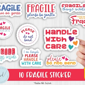 Fragile Sticker png, Packaging sticker for small business png, Handle with care stickers png, Please do not bend stickers png