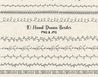 Hand Drawn Doodle Border Clipart, Scrapbook Embellishments (PNG Digital Download)
