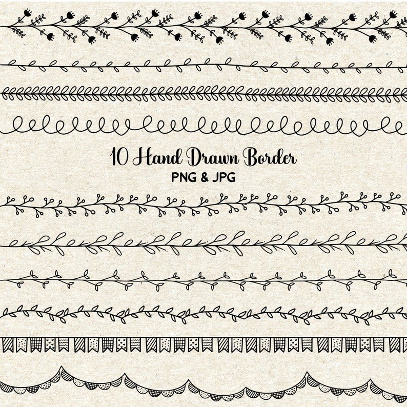 Hand drawn border, Doodle Border, Scrapbook embellish, Invitation, Chalkboard, Blog graphics, personal and commercial use image 1