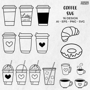 16 Coffee Svg Bundle, Coffee Cup Svg, Coffee Bar Svg, Trendy Coffee Svg, Hand Drawn Coffee Clipart Bundle, Instant Download