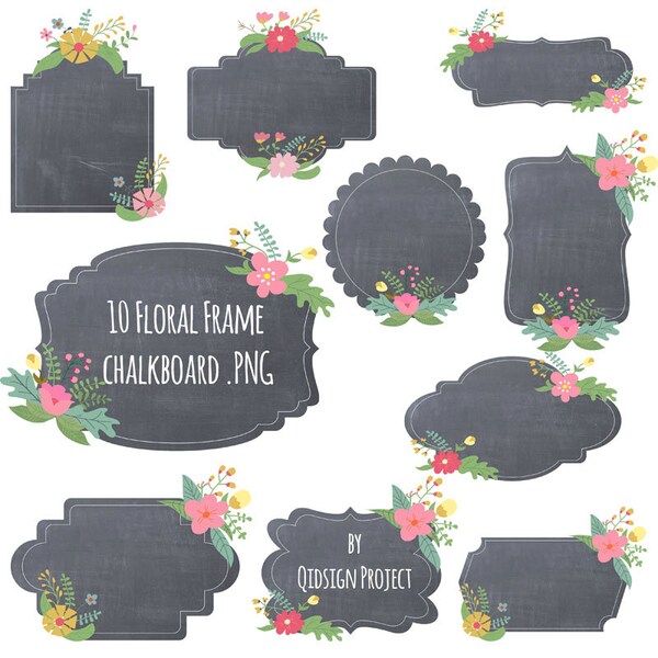 Floral Chalkboard Frame Clipart Floral Frame Chalkboard frame for scrapbooking wedding invitation commercial use