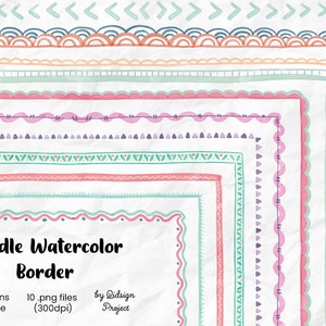 10 Borde de acuarela de garabato, elemento decorativo, borde png, elementos decorativos, diario de borde de página, planificador de bordes de garabato, uso comercial