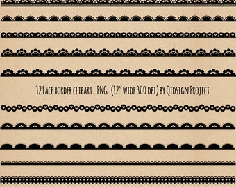 Druckbarer Spitzenrand PNG, schwarzer ausgebogter Rand für Scrapbook, Journal, Dekorrahmen Clipart