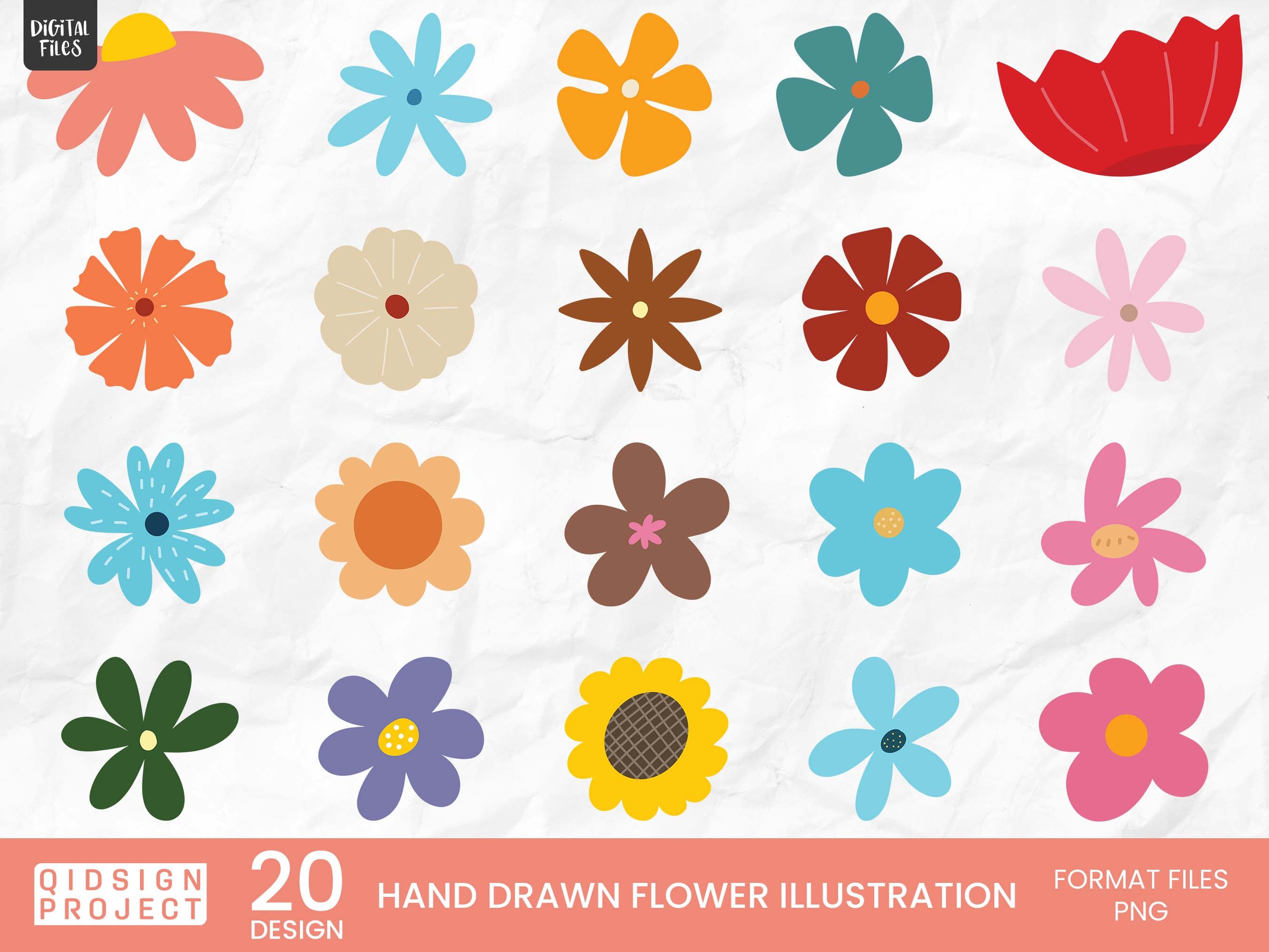 Hand Drawn Flower Clipart PNG, Cute Colorful Spring Floral Illustration ...