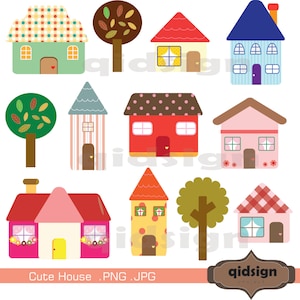 Cute House Clipart Personal and Commercial UseDigital clipart INSTANT DOWNLOAD