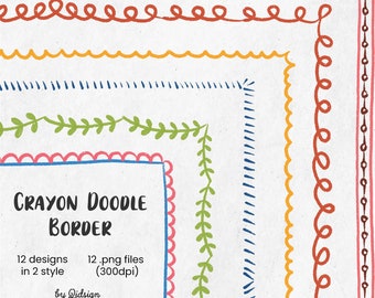 12 Crayon Doodle Border, Decorative Element, Crayon brush strokes, Page Border, Scrapbook Blog graphics personal and commercial use