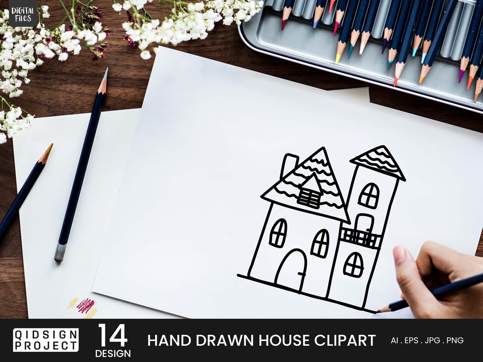 14 Hand Drawn House Clipart, House Doodles, House Clipart, Home Clipart ...