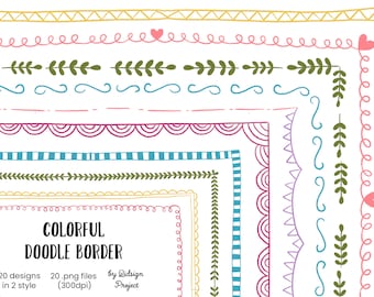 Hand drawn Colorful Doodle Border, decorative elements, page border journal, doodle border planner, page border letter size, teacher clipart