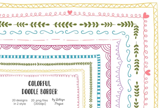 Hand drawn Colorful Doodle Border, decorative elements, page border journal, doodle border planner, page border letter size, teacher clipart Il_570xn