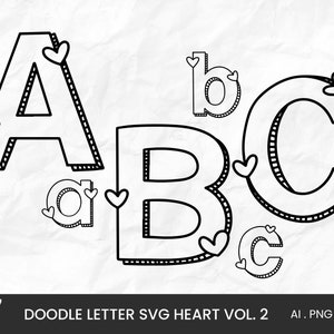 Doodle alphabet png, svg, doodle letters heart png, hand drawn letter, doodle alphabet teacher, doodle alpha, outline font svg