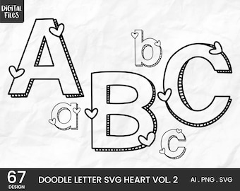 Doodle alphabet png, svg, doodle letters heart png, hand drawn letter, doodle alphabet teacher, doodle alpha, outline font svg