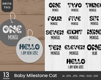 13 set Baby Milestone Cat SVG, Hello World svg, Baby Milestone svg, Clipart Digital Download DXF, svg, eps, png