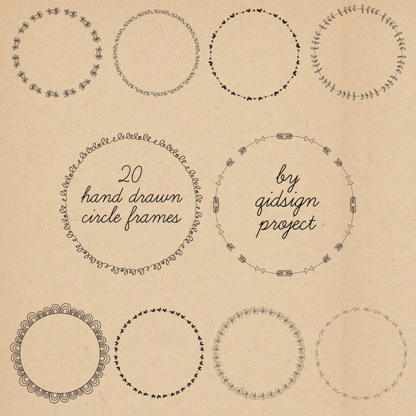 20 Hand-drawn Circle Frames, Doodle Clipart (digital Download) - Etsy