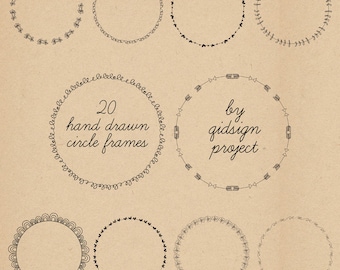 20 Hand-Drawn Circle Frames, Doodle Clipart (Digital Download)