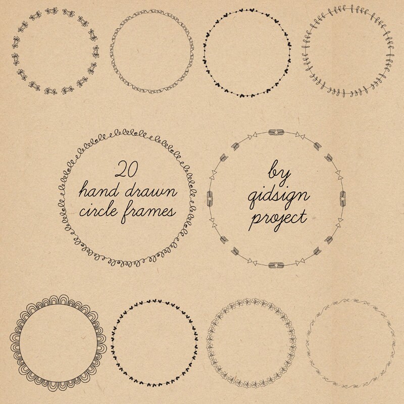 20 Hand Drawn Circle Frames Doodle Round Borders Digital - Etsy