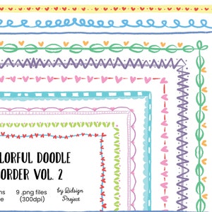 9 Colorful Doodle Border Vol. 2, elementos decorativos, diario de borde de página, planificador de bordes de garabatos, tamaño de carta de borde de página, clipart de maestro