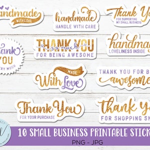 Small business stickers png for handmade craft packaging, Printable stickers thank you template, Mail sticker png, Gold foil sticker