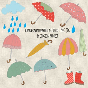 Hand Drawn umbrella clipart rainy day clipart for scrapbooking invitation personal and commercial use instant download