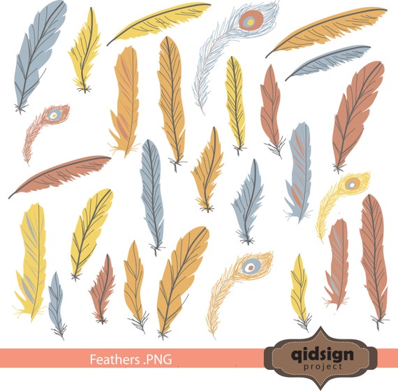 Bohemian Feathers clipart handrawn PNG pastel images Personal and commercial use Instant Download Il_570xn