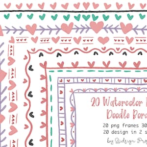 20 Aquarell Doodle Bordüren, Bordüre png, dekorative Elemente, Seitenrand Journal, Doodle Border Planer, Seite Letter Größe, kommerzielle Nutzung