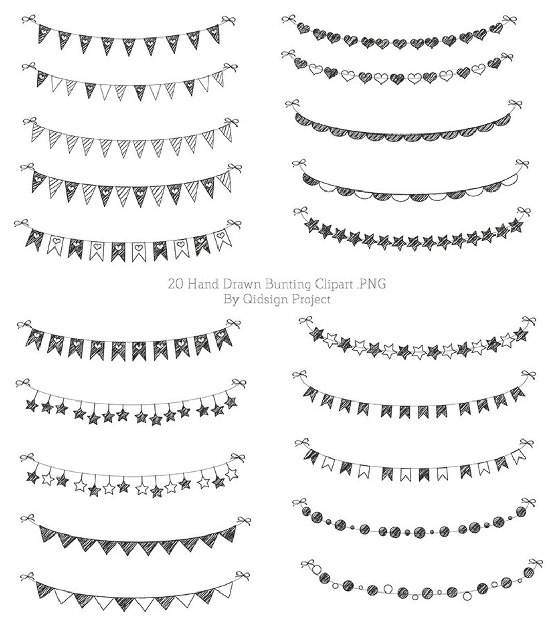 Hand Drawn Bunting Clipart Doodle Bunting Scrapbooking Commercial Use ...
