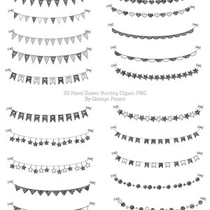 Mão desenhada Bunting Clipart Doodle bunting Scrapbooking Uso Comercial Mão desenhada Guirlanda Convite Feito à Mão Design de Cartaz